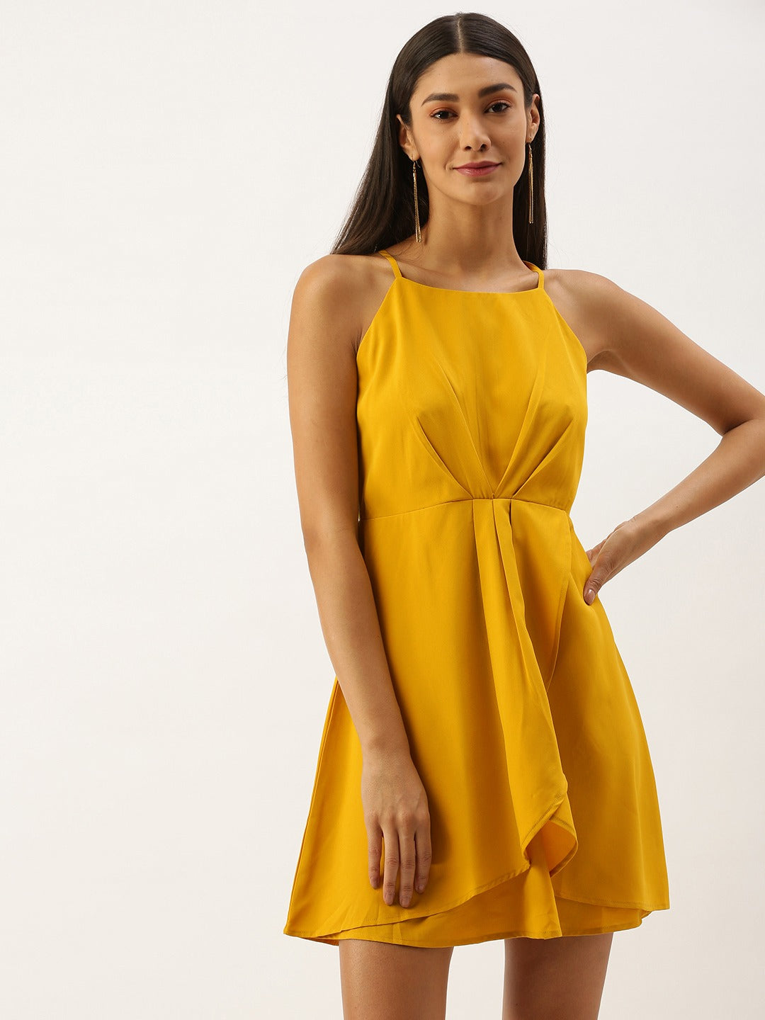 Mustard Yellow Halter Neck Mini Dress